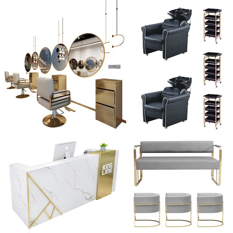 OEM Custom mirror reception waiting sofa barber chair bed trolley Nail Salon Furniture Set Pedicure Manicure Table And Chair Set