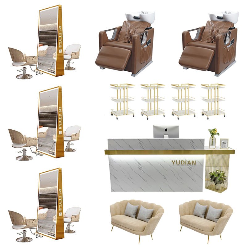 OEM Custom mirror reception waiting sofa barber chair bed trolley Nail Salon Furniture Set Pedicure Manicure Table And Chair Set