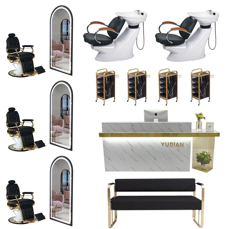 OEM Custom mirror reception waiting sofa barber chair bed trolley Nail Salon Furniture Set Pedicure Manicure Table And Chair Set