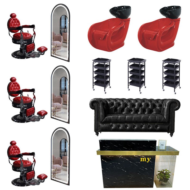 OEM Custom mirror reception waiting sofa barber chair bed trolley Nail Salon Furniture Set Pedicure Manicure Table And Chair Set