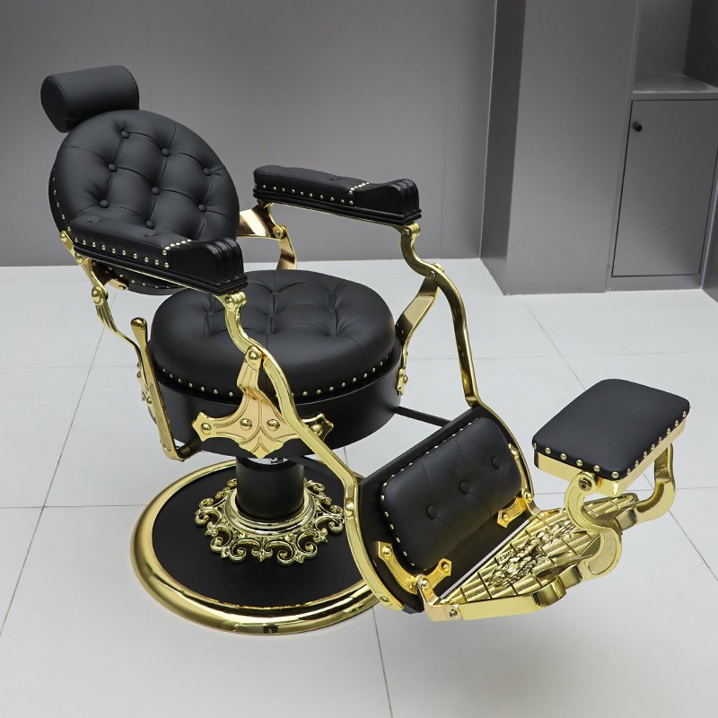 Classic Portable barber hair salon hairdressing chairs professional antique luxury black and gold vintage barber chair For man