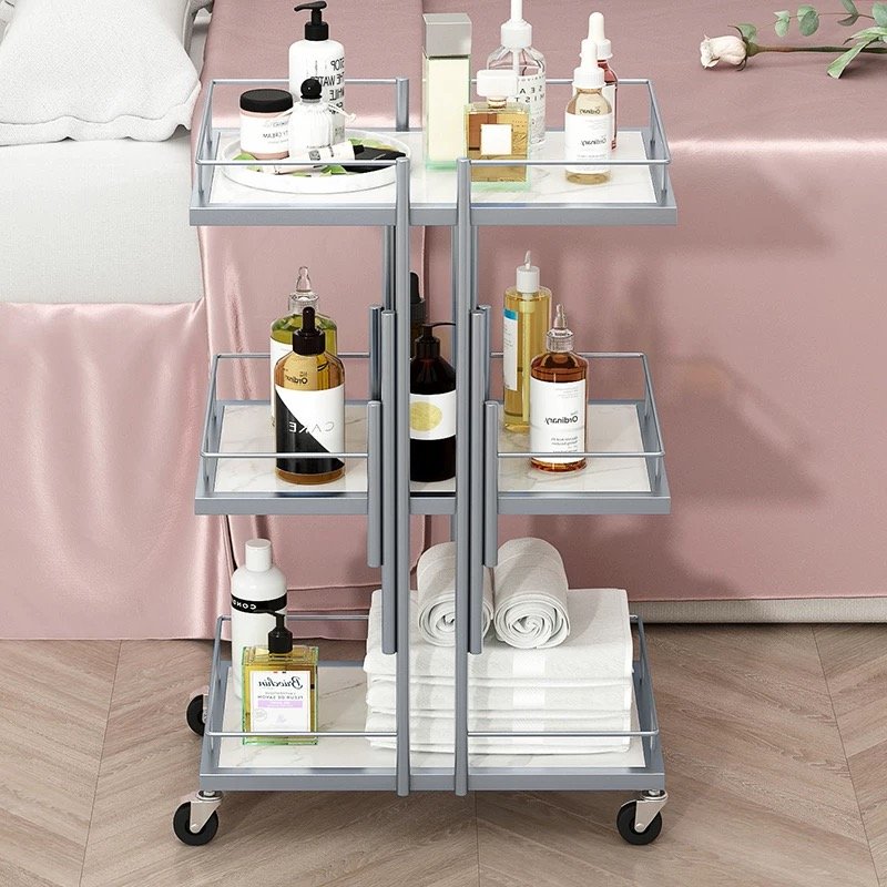 Gold Beauty Cart Lockable Wheels 3-Layer Nail Salon Spa Foot Repair Cart New Design Makeup Salon Cart Hair Salon Application