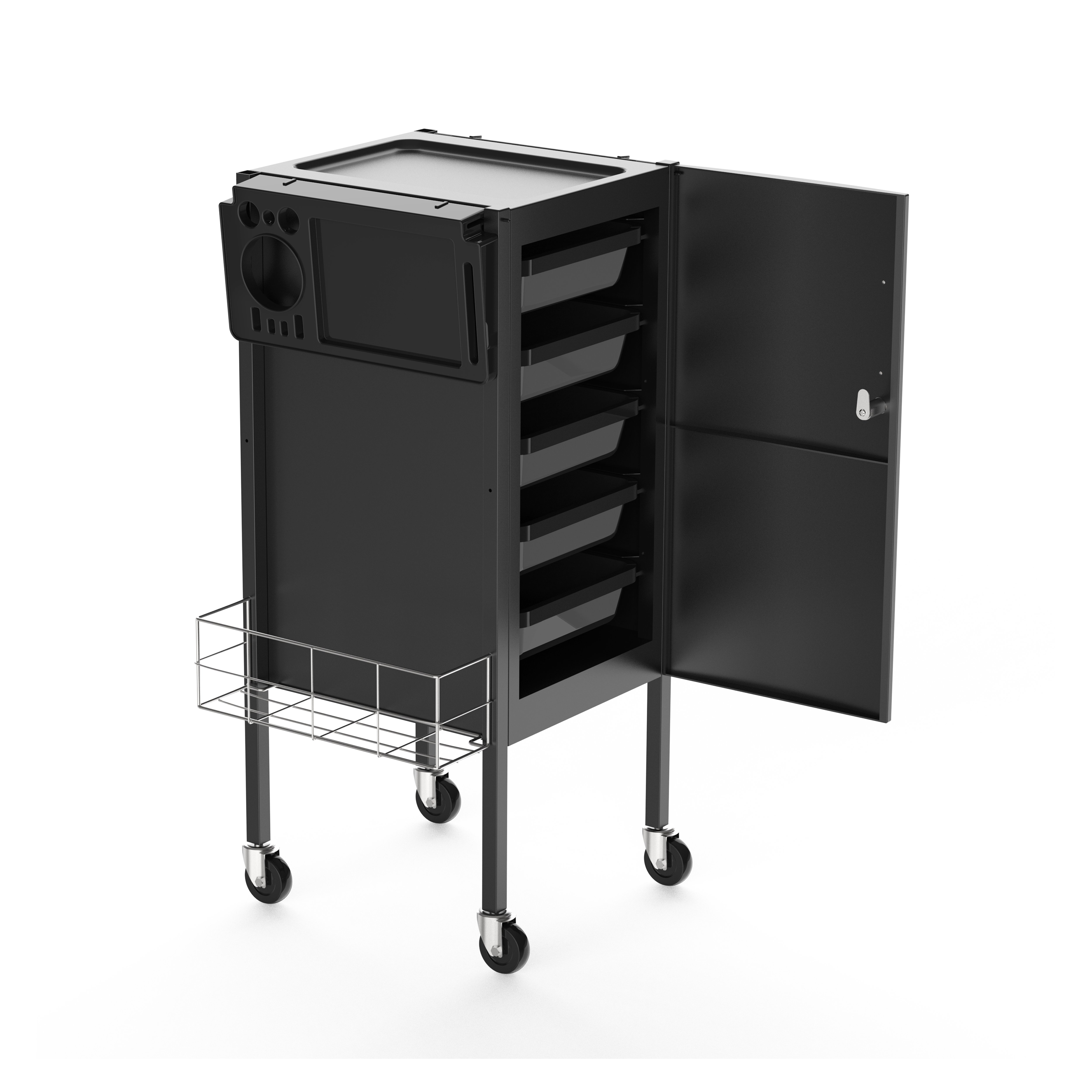 Barbershop Modern Hair Salon Equipment Barber and Supplies Trolley Black Salon Furniture Barber Chair Placing Beauty Things