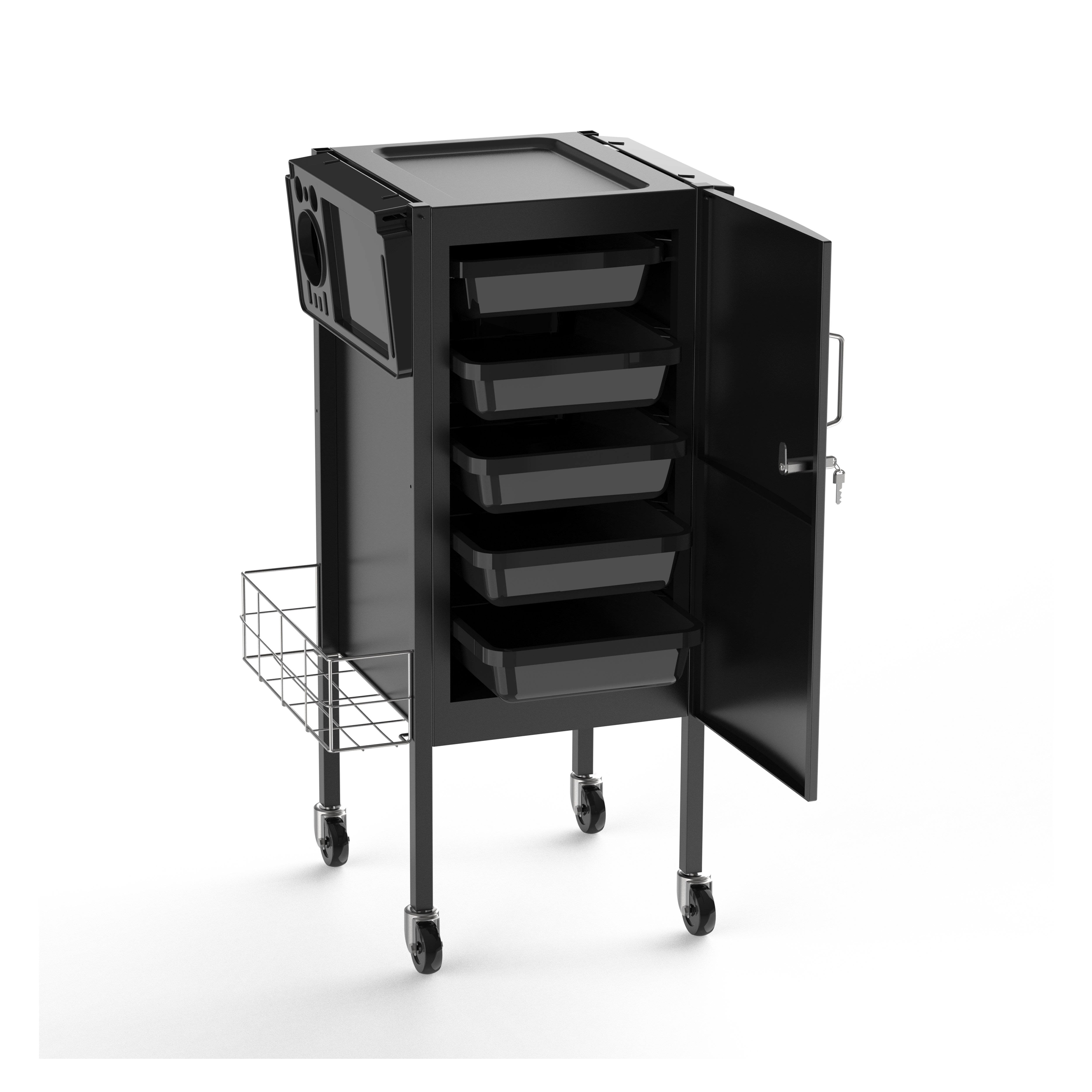 Barbershop Modern Hair Salon Equipment Barber and Supplies Trolley Black Salon Furniture Barber Chair Placing Beauty Things