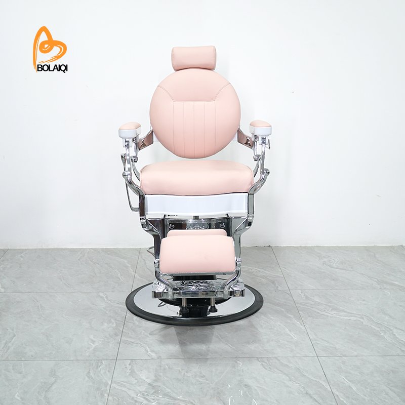 BOLAIQI Hot Sale Modern Salon Hairdressing Styling Chair Hydraulic Durable Aluminum Pink Barber Chair