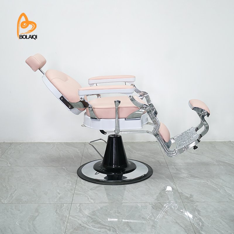 BOLAIQI Hot Sale Modern Salon Hairdressing Styling Chair Hydraulic Durable Aluminum Pink Barber Chair