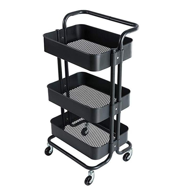 Quality Protection Cart Trolley Plastic Steel 3-tier Metal Rolling Slim Storage Cart