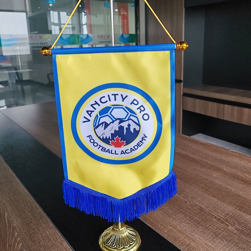 Custom Logo professional soccer mini football club flag, HIGH QUALITY Double Side print football team exchange flag