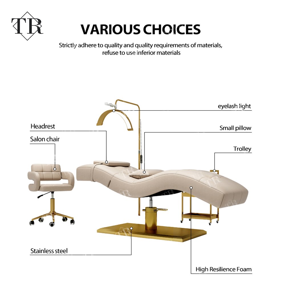 Turri Custom Curved Eyebrow Bed Luxury Beauty Salon Chairs Table Curve Eyelash Lash Extension Bed with Trolley