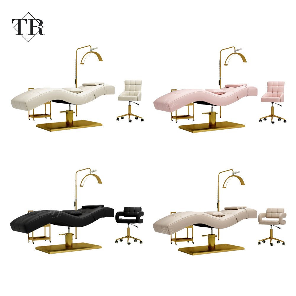 Turri Custom Curved Eyebrow Bed Luxury Beauty Salon Chairs Table Curve Eyelash Lash Extension Bed with Trolley