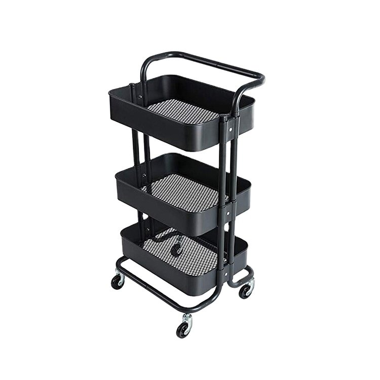 Multifunctional Use Home Slim Storage Cart Carbon Steel Durable 3 Layer Metal Trolley Car