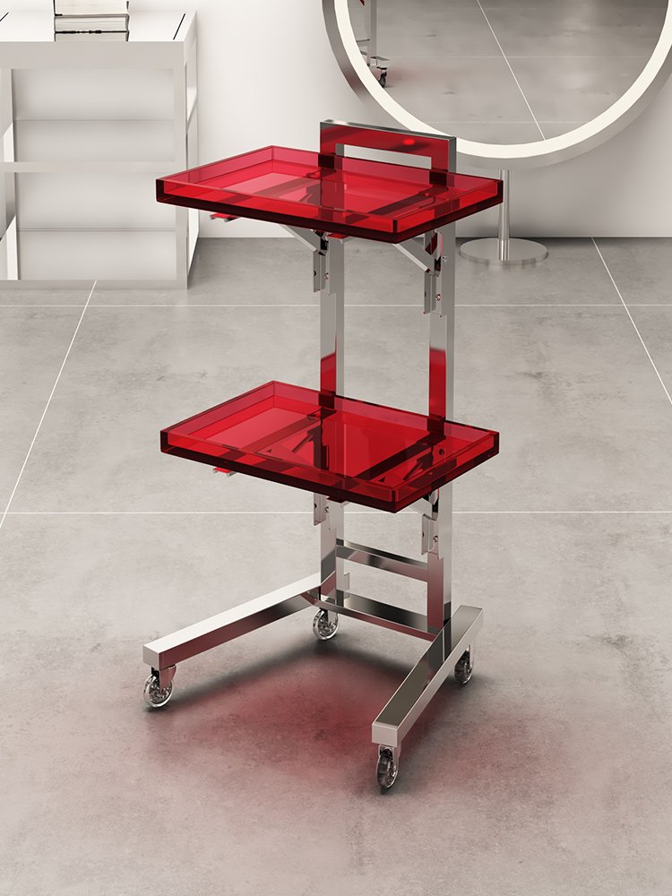Hot selling silver stainless steel hair salon trolley cart metal 2 tier beauty salon tool car with wheels for barber shop