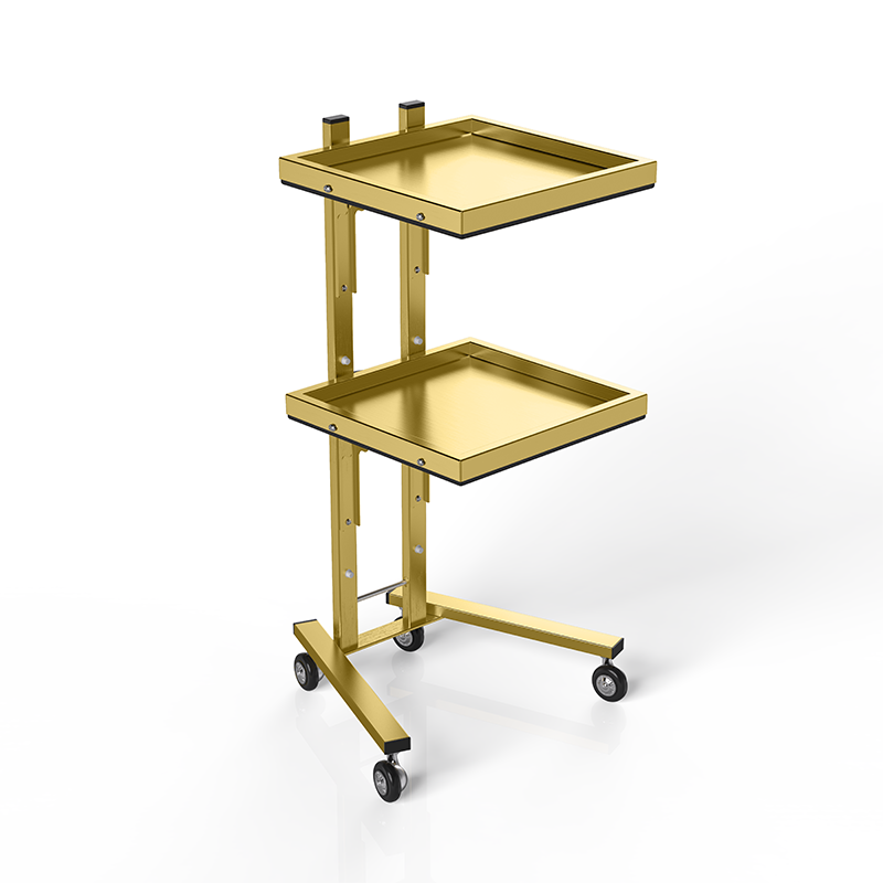 Hot selling silver stainless steel hair salon trolley cart metal 2 tier beauty salon tool car with wheels for barber shop