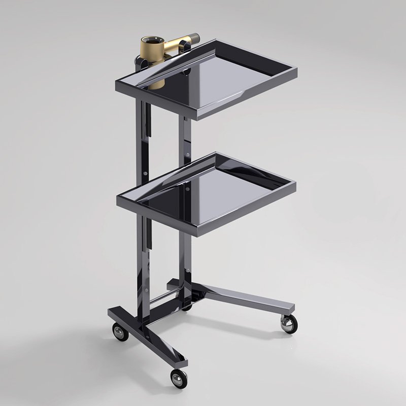 Hot selling silver stainless steel hair salon trolley cart metal 2 tier beauty salon tool car with wheels for barber shop