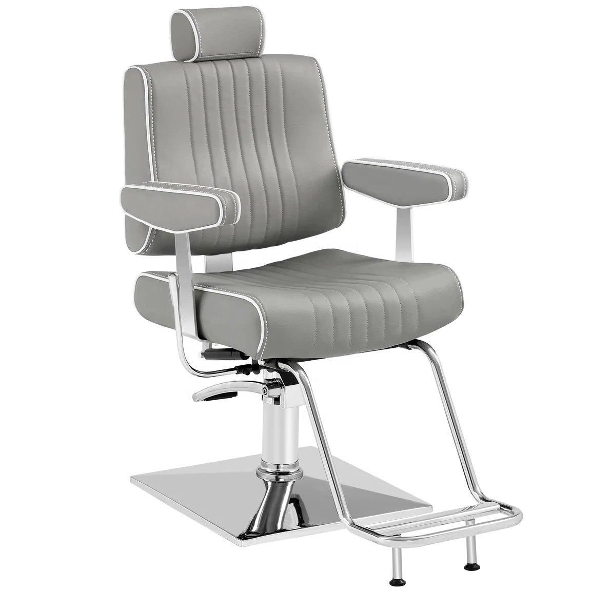 QingMu Luxury Leather Barber Chair with Hydraulic Lifting Custom Color Iron Metal Base Hair Cutting Salon Furniture Wholesale