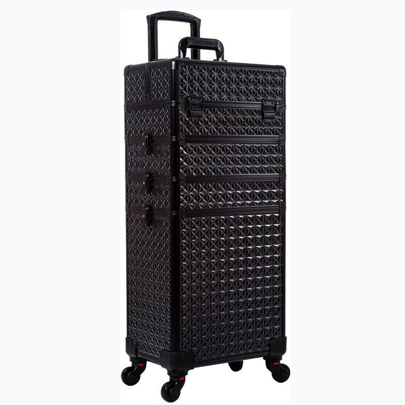 Aluminum Rolling Makeup Case With Wheels 4 in 1 Trolley Beauty Travel Case
