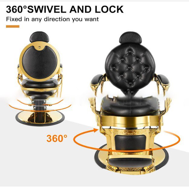 Retro Barber Shop Gold Chair Heavy Duty Barber Chairs Vintage Salon Chair Hydraulic Recline Beauty Spa Styling Equipment