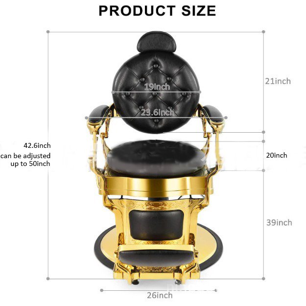 Retro Barber Shop Gold Chair Heavy Duty Barber Chairs Vintage Salon Chair Hydraulic Recline Beauty Spa Styling Equipment