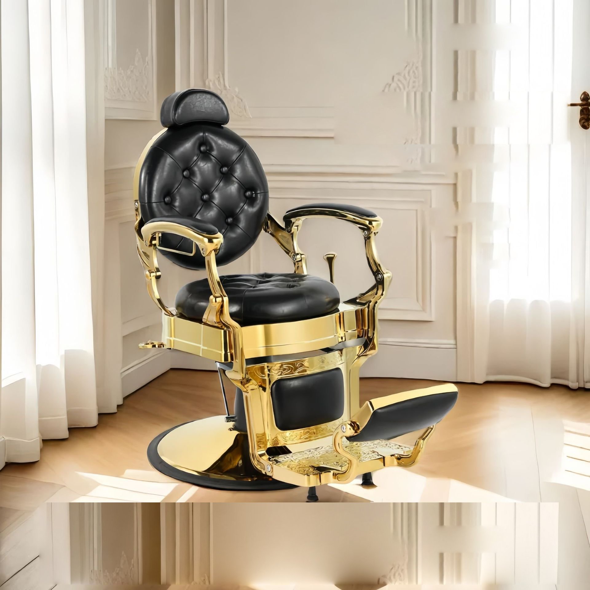 Retro Barber Shop Gold Chair Heavy Duty Barber Chairs Vintage Salon Chair Hydraulic Recline Beauty Spa Styling Equipment