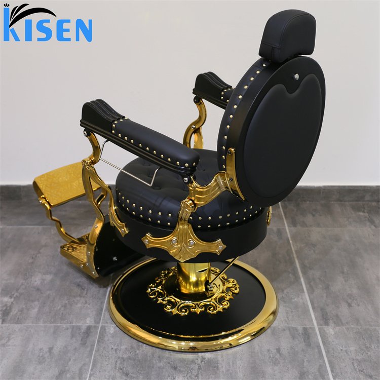Kisen Luxury Recliner Hair Cutting Chair Beauty barbershop antique salon equipment furniture saloon chairs metal barber chair
