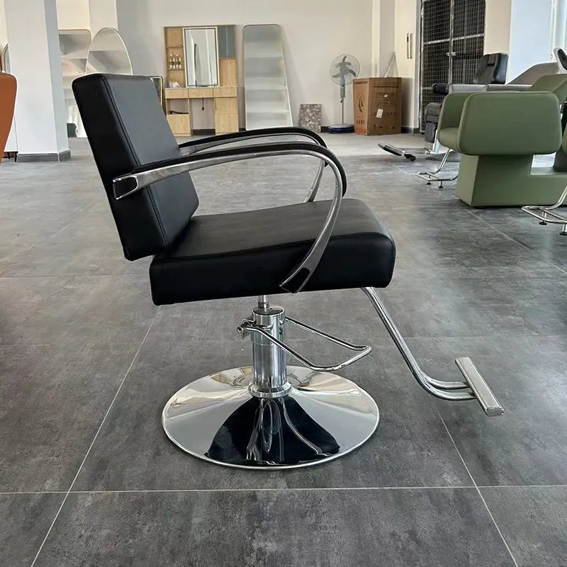 Black Modern Barber Shop Chair For Men's Synthetic Leather Reclining Barber Chair With Headrest Salon Barber Chairs