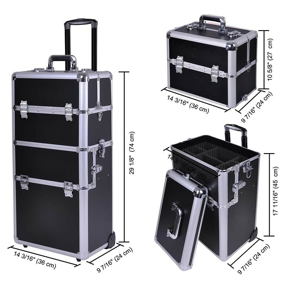 3 in1 Rolling Makeup Cosmetic Case Trolley Nail Train Box Salon Organizer With Wheels