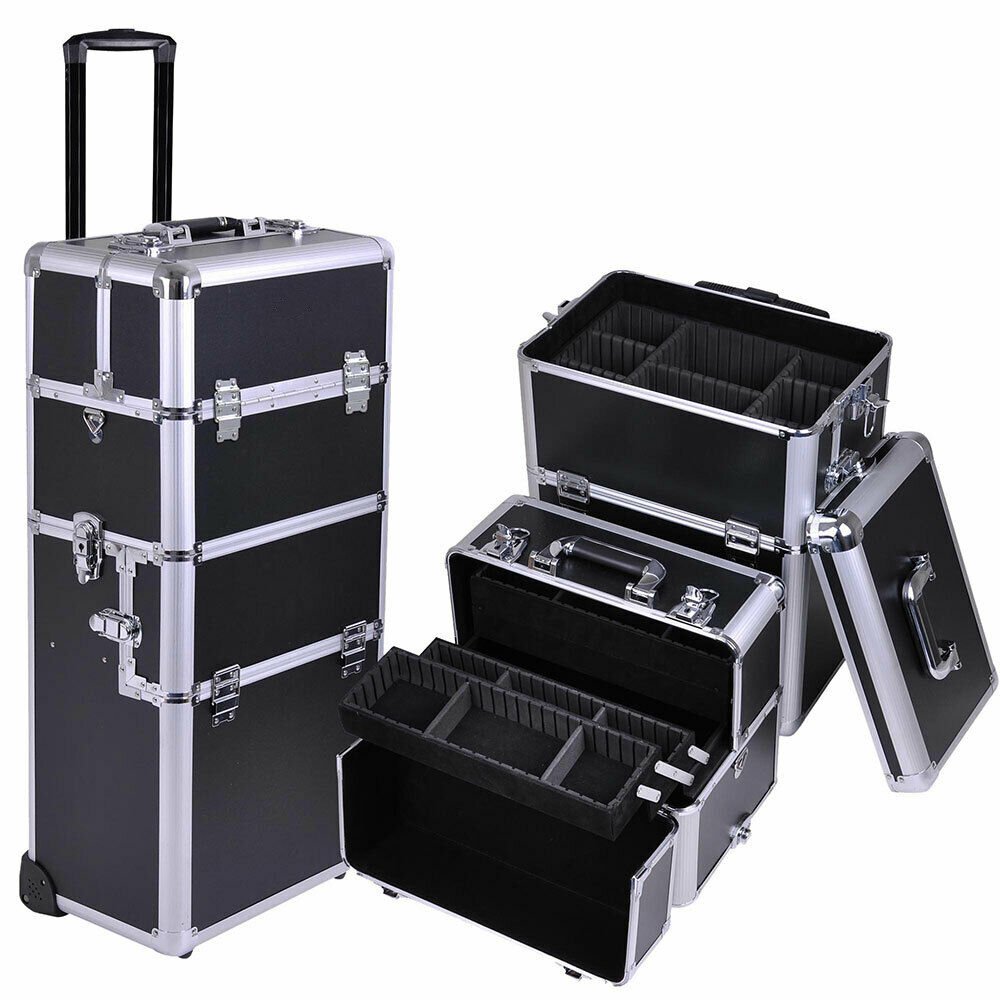 3 in1 Rolling Makeup Cosmetic Case Trolley Nail Train Box Salon Organizer With Wheels