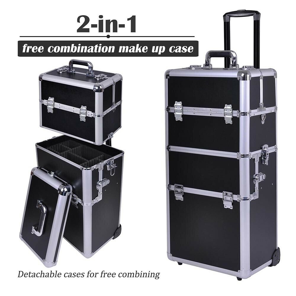3 in1 Rolling Makeup Cosmetic Case Trolley Nail Train Box Salon Organizer With Wheels