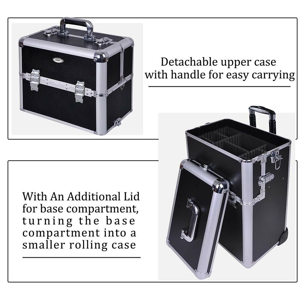 3 in1 Rolling Makeup Cosmetic Case Trolley Nail Train Box Salon Organizer With Wheels