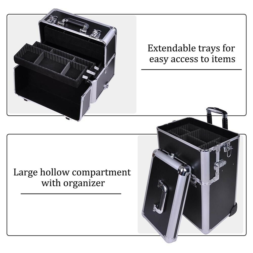 3 in1 Rolling Makeup Cosmetic Case Trolley Nail Train Box Salon Organizer With Wheels