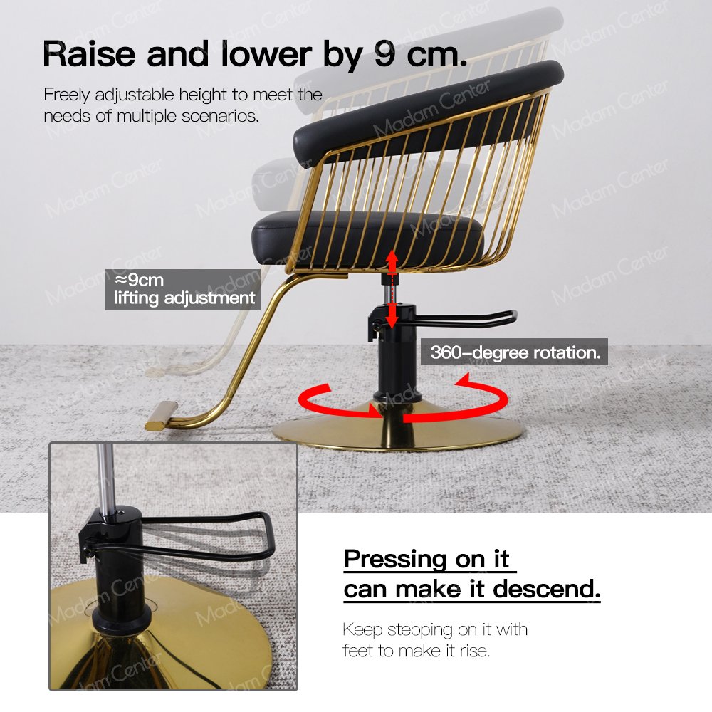 Madamcenter Vintage Beauty Salon Furniture Luxury Royal Gold Black Hairdressing Chair Antique Barber Shop Chair for Woman