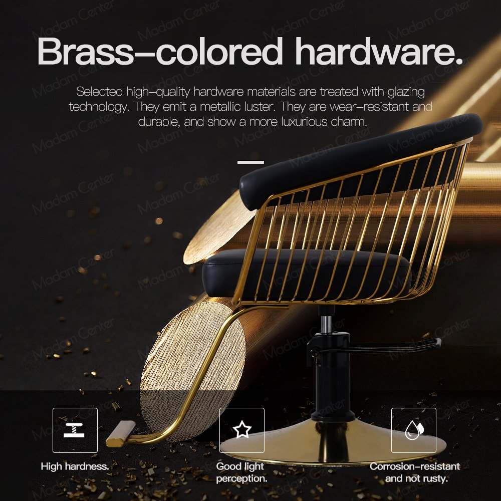 Madamcenter Vintage Beauty Salon Furniture Luxury Royal Gold Black Hairdressing Chair Antique Barber Shop Chair for Woman