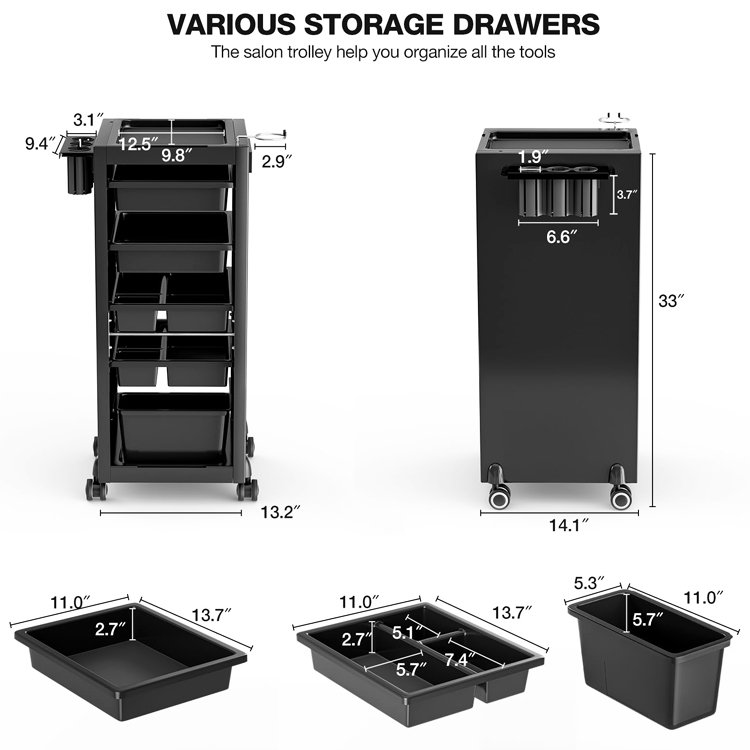 Rolling Manicure Salon Beauty Hair Cart Utility Caddy Mobile SPA Tattoo Hairdresser Barber Tools Storage Trolley with Drawers