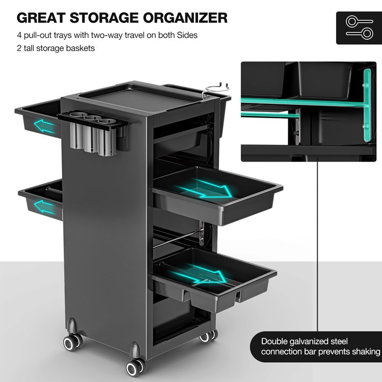 Rolling Manicure Salon Beauty Hair Cart Utility Caddy Mobile SPA Tattoo Hairdresser Barber Tools Storage Trolley with Drawers