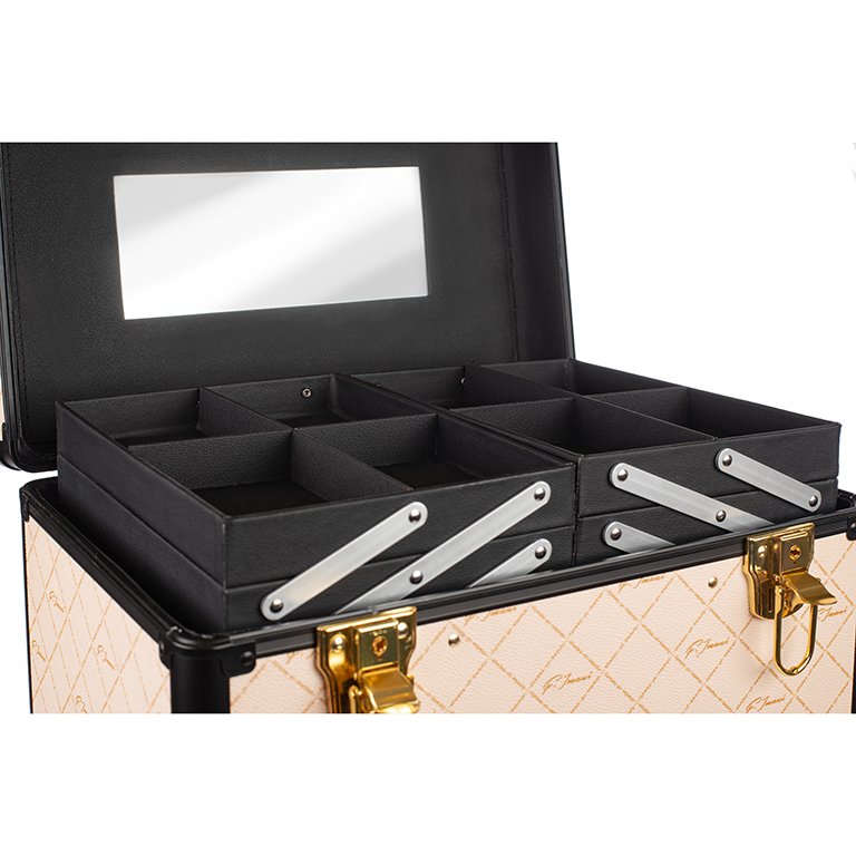 Rolling Makeup Case Large Storage Cosmetic Trolley with Sliding Drawer Makeup Train Case with Key Swivel Wheels Salon Barber Box