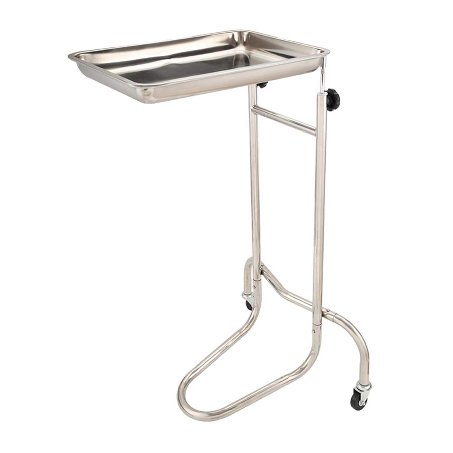 Medical Stainless Steel Metal Adjustable Pole Mayo Stand Tray with 2 Caster Wheels for Tattoo and Salon