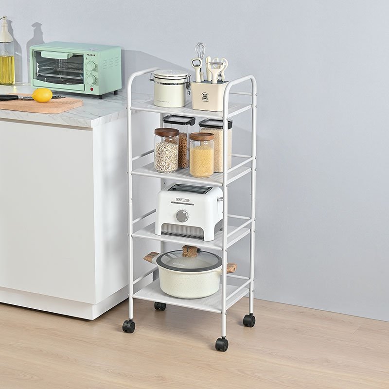 Save Space 3 4 5 Tier Storage Organizer Rack Movable Shelf Trolley Metal Rolling Storage Cart For Kitchen Bathroom Living room