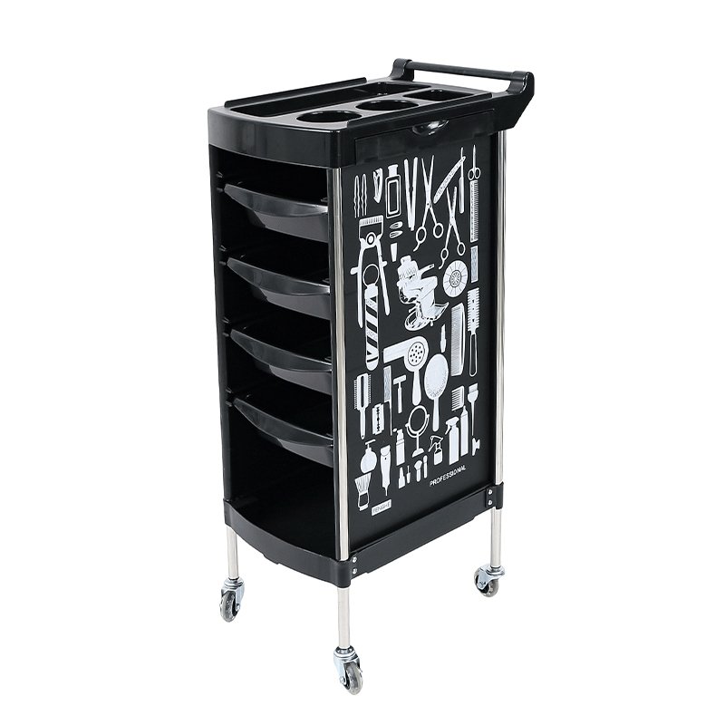 logo customization salon trolley with drawers black for beauty equipment