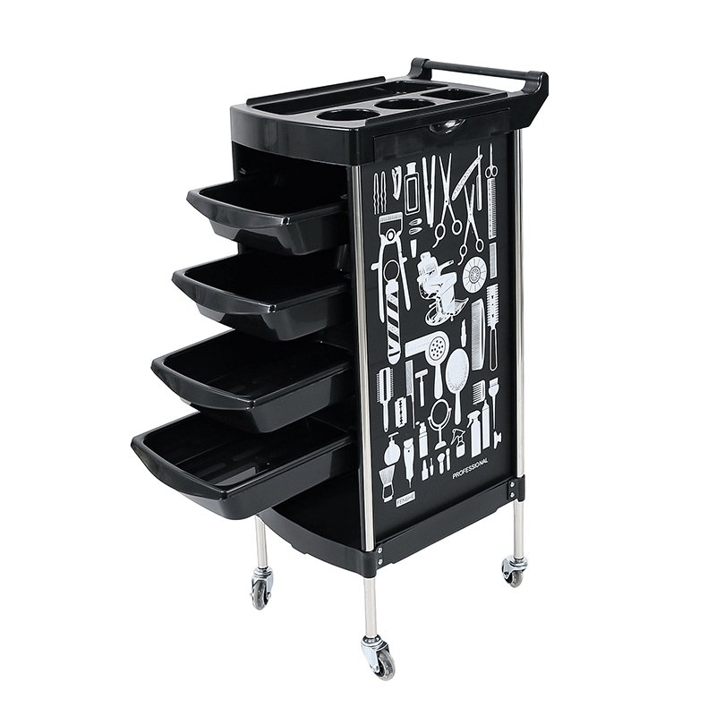 logo customization salon trolley with drawers black for beauty equipment