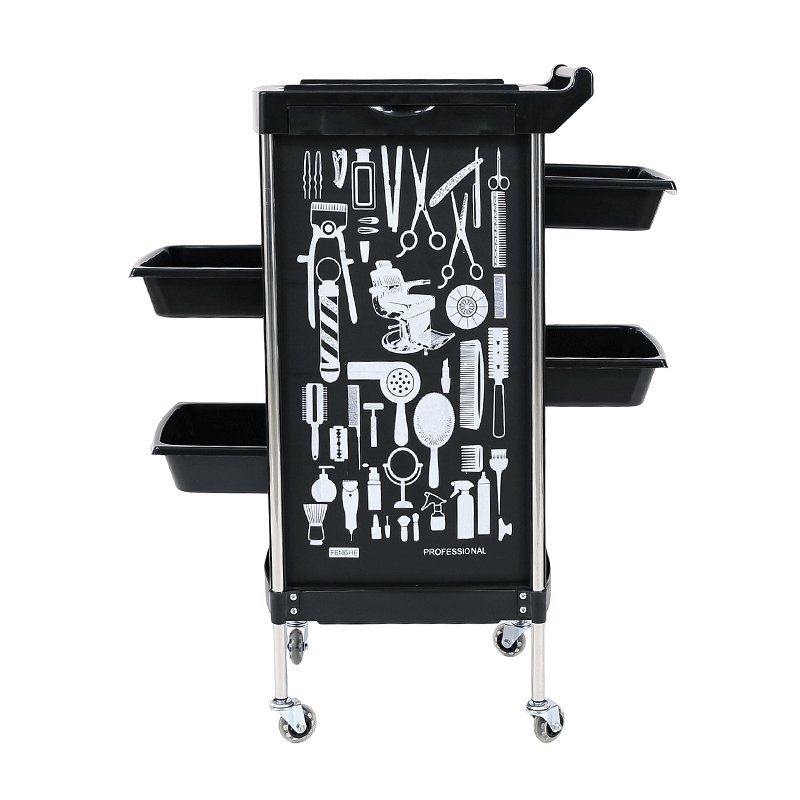 logo customization salon trolley with drawers black for beauty equipment
