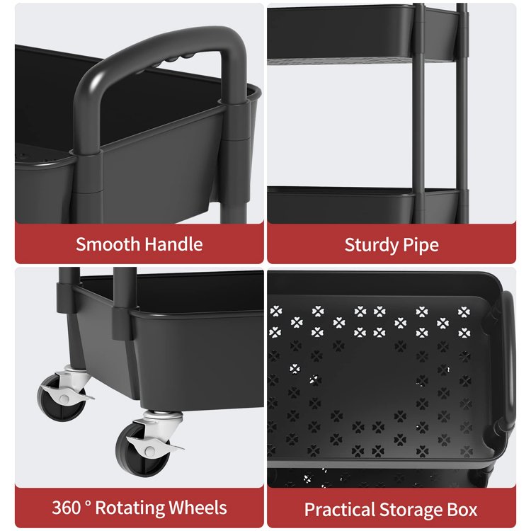 Manicure Salon Beauty Hair SPA Tattoo 3 Tier Rolling Metal Utility Caddy Cart Mobile Barber Tools Makeup Storage Trolley