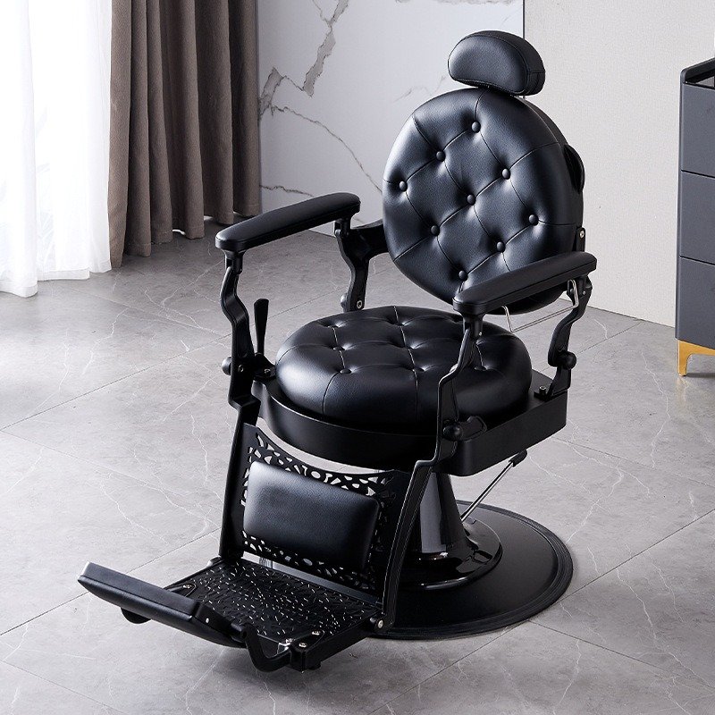 Low-profile black Retro rotary lift antique salon barber chair barber store equipment hairdressing barber chair