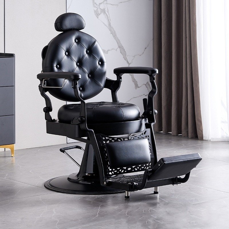 Low-profile black Retro rotary lift antique salon barber chair barber store equipment hairdressing barber chair