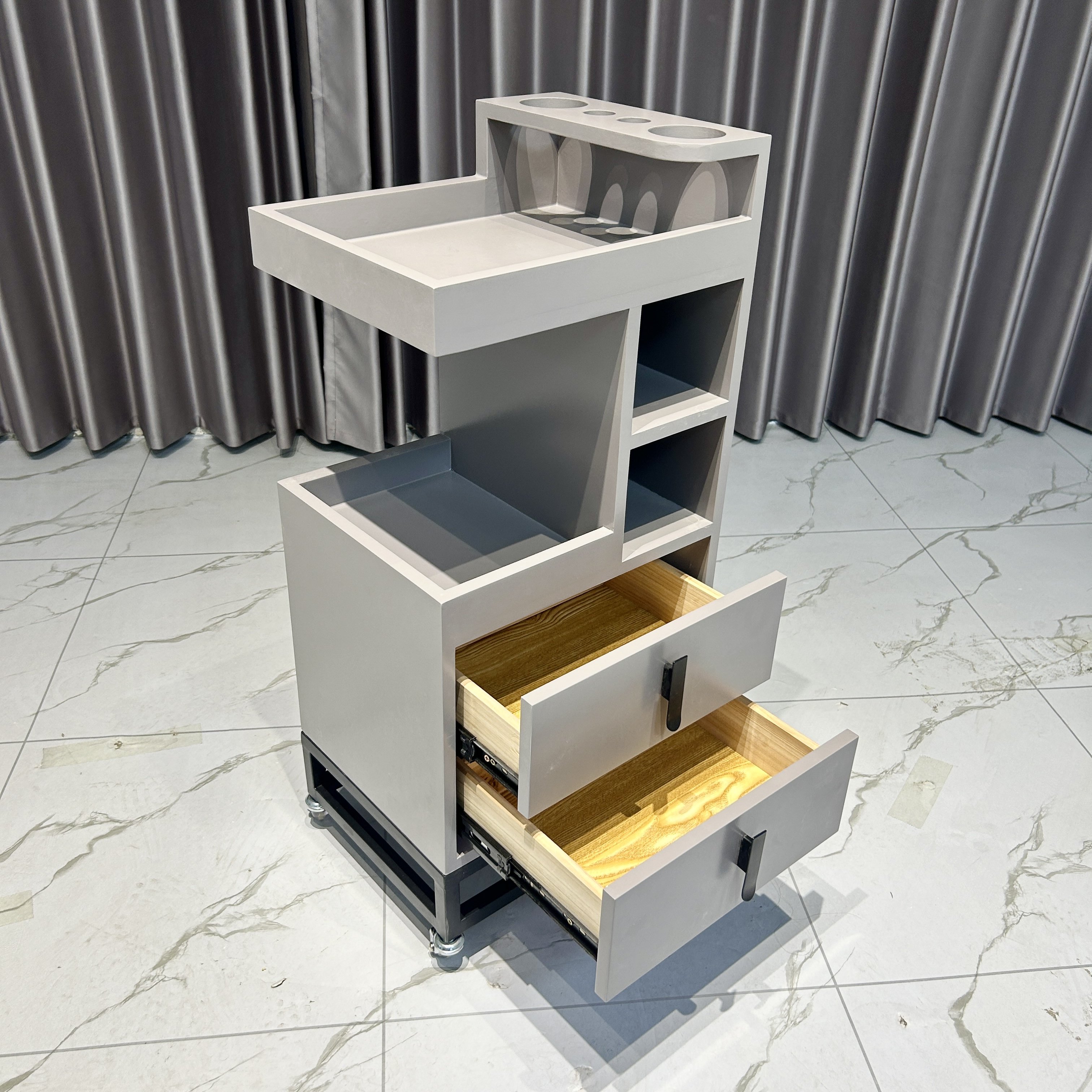 Luxury Commercial Furniture Storage Hairdressing Trolley Custom High Quality Wood Modern Design Factory Prices