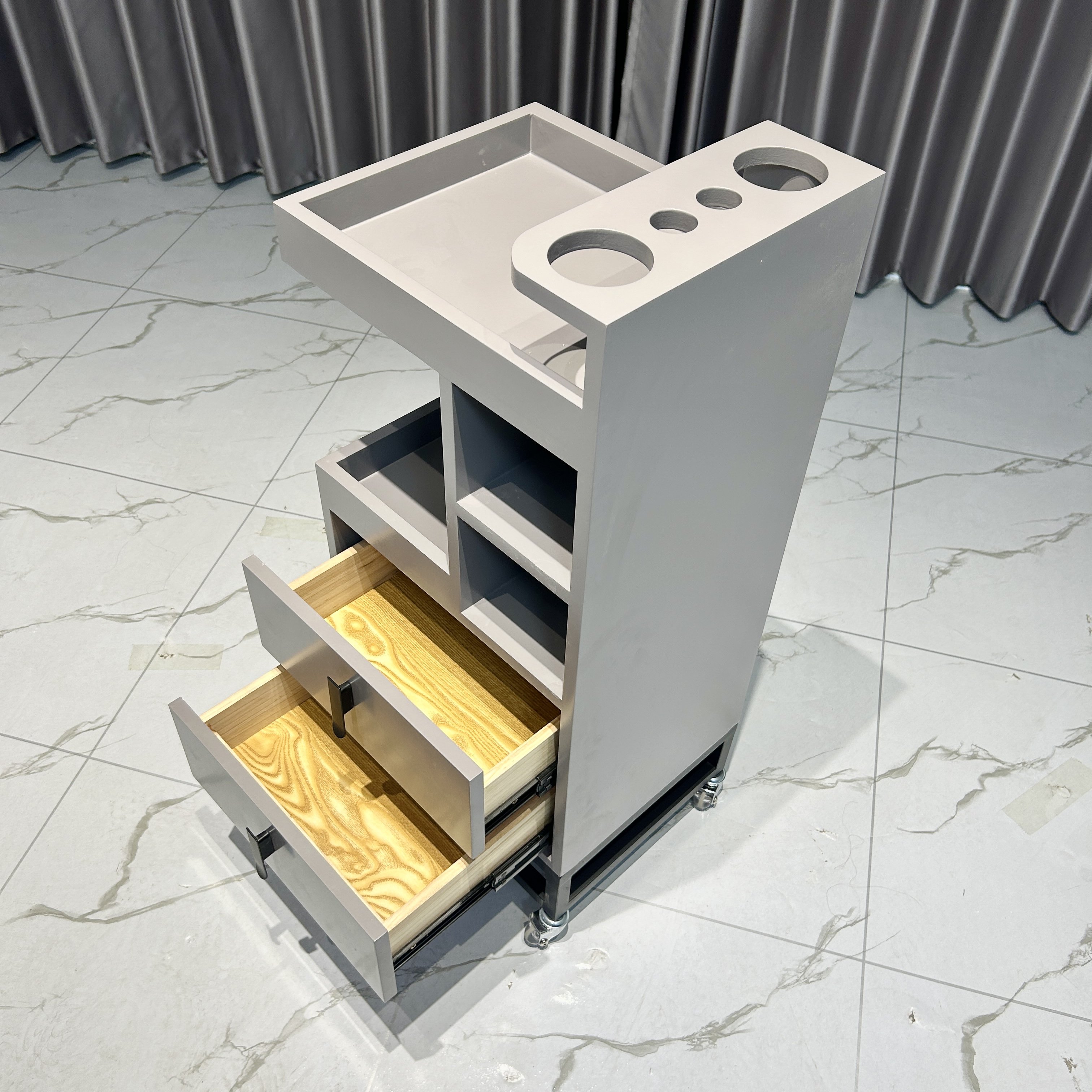 Luxury Commercial Furniture Storage Hairdressing Trolley Custom High Quality Wood Modern Design Factory Prices