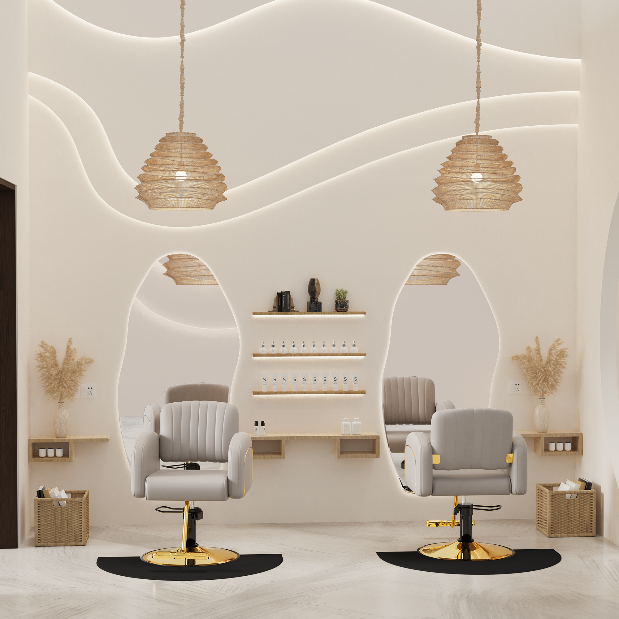 Fast Delivery Adjustable Height Easy-To-Clean Surface Gray Barber Chair Gold Salon Chairs