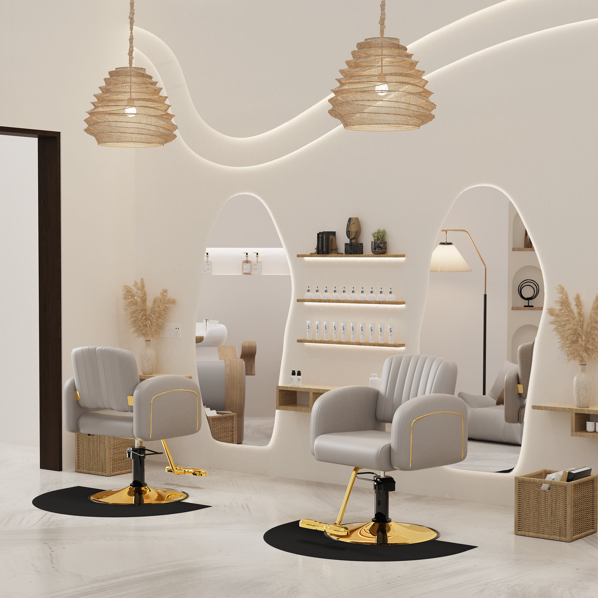 Fast Delivery Adjustable Height Easy-To-Clean Surface Gray Barber Chair Gold Salon Chairs