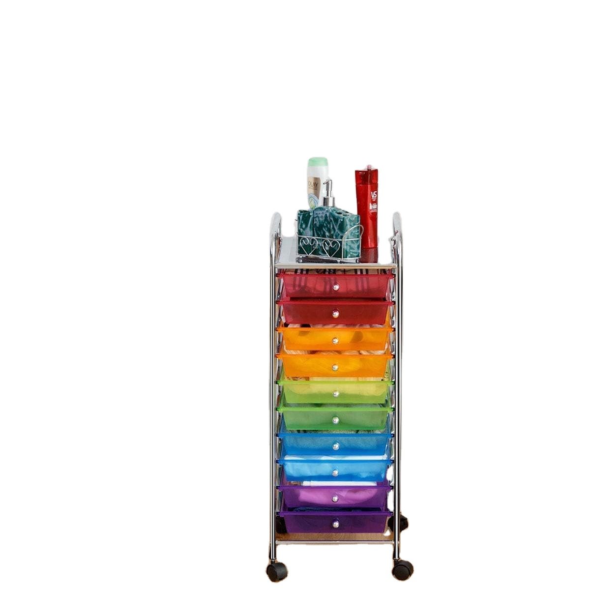 10 Drawer Craft Organizer Cart, Chrome, Rolling Drawer Trolley, Mobile Organizer Cart