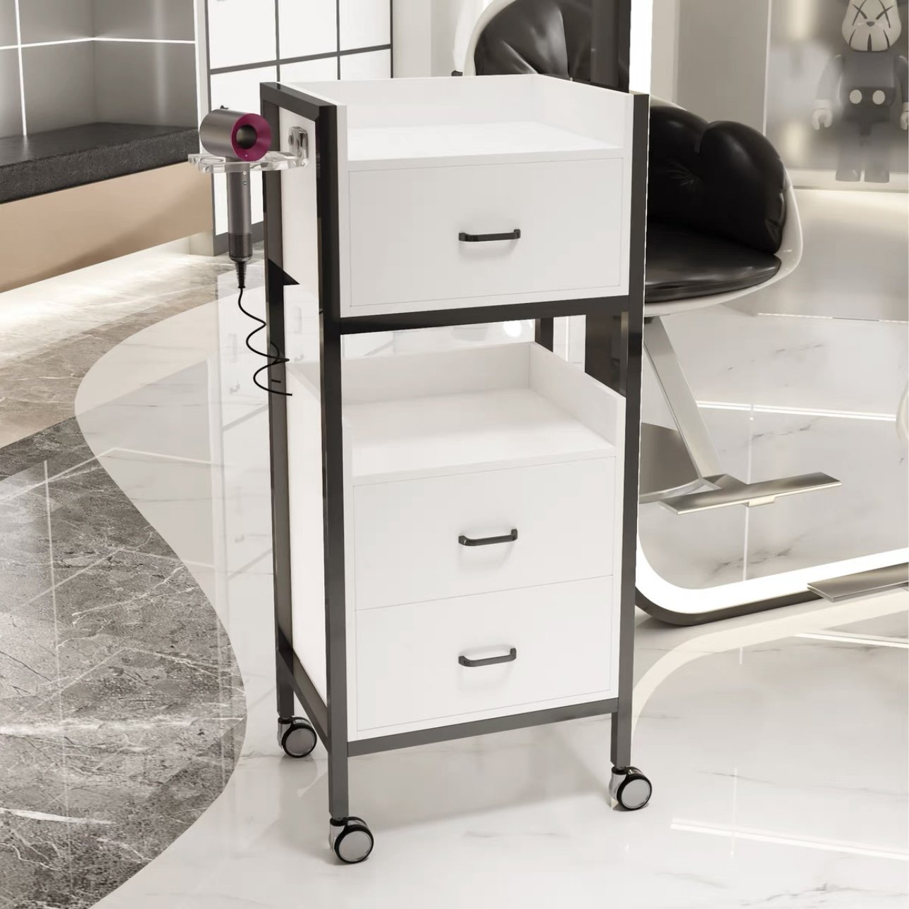Modern Multifunctional Barber Shop Cabinet Hairdresser Tool for Beauty Salons Bathrooms Bedrooms Hotels Supermarkets Kitchens