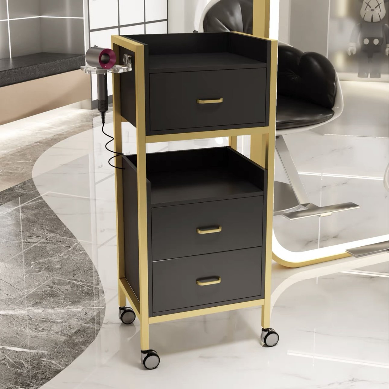Modern Multifunctional Barber Shop Cabinet Hairdresser Tool for Beauty Salons Bathrooms Bedrooms Hotels Supermarkets Kitchens